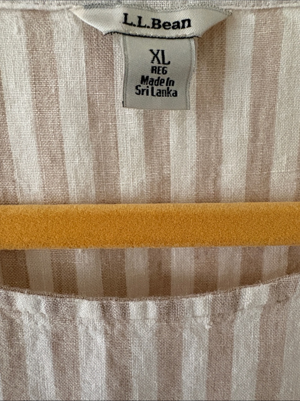 L.L. Bean Linen Tan and ivory  Striped Relaxed Pocket Shirt - Picture 2 of 4